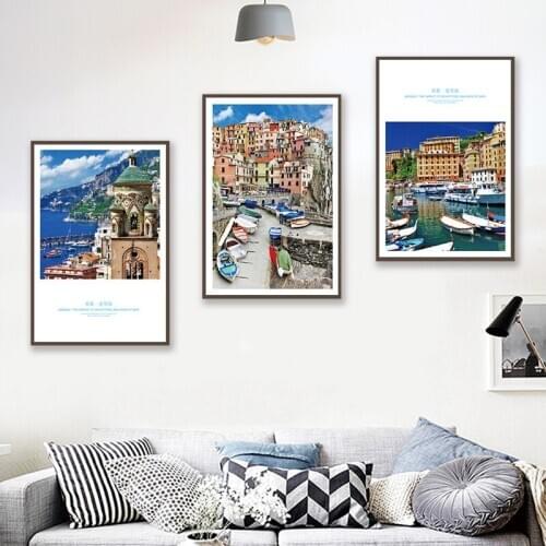 Famous Tourist Attractions Buildings Canvas Painting Photos Blue Sea Travel Agency Home Decorpictures On The Wall Nordic Style
