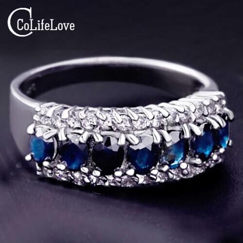 Classic Sapphire Ring for Girlfriend 7pcs Genuine Dark Blue Sapphire Silver Ring Solid 925 Silver Gemstone Ring Romantic Gift