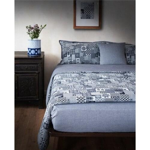 100% Cotton Modern Bohemian Blue Plaid Patchwork Duvet Cover Ultra soft Queen King 4pcs Bedding Set flat/fitted sheet pillowcase