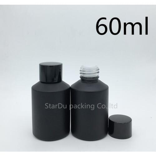 60ml Matte Black Empty Glass Bottle with Reducer for Essential oil, 60CC make up glass bottle with screw on lid 100pcs