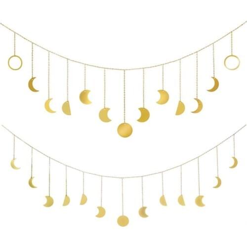 Metal Round Piece Sun Moon Shape Hanging Decoration Photo Wall Hang Ornament