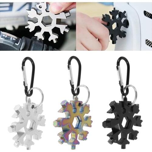 18-in-1 Snowflake Multifunction Tool Combination Portable Snowflake Tool with Key Ring Carabiner Home Car Tools Dropshipping