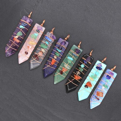 Trendy-beads Rose Gold Color Wire Wrap Sword Shape Opalite Opal Pendant Rock Crystal Chakra Spiritual Jewelry
