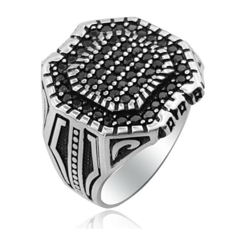 925 Silver Ottoman Style Cultural Silver Men Ring Pave Ring for Men Mans Ring