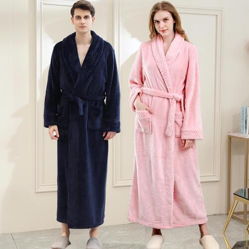 Men Winter Extra Long Thick Warm Shawl Collar Bath Robe Mens Thermal Flannel Bathrobe Male Peignoir Homme Coral Fleece Nightgown