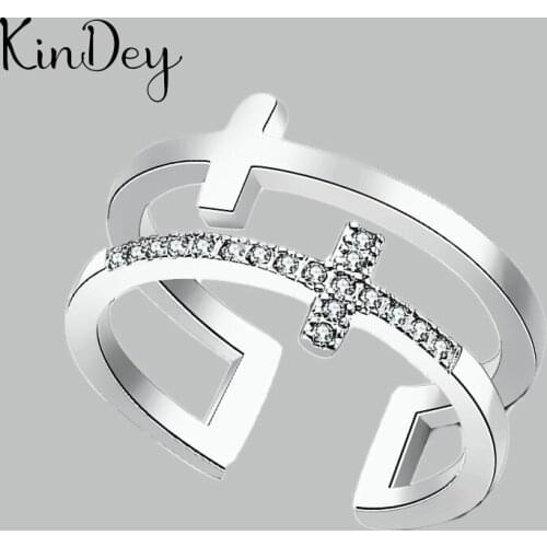 2021 New Punk Vintage Crystal Cross Rings For Women Men Resizable Size Rings Fashion Trendy Boho Jewelry