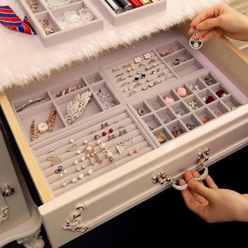 Jewelry Organizer Velvet Jewelry Storage Box Cosmetic Storage Box Earrings Ring Watch Display Stand Drawer Tray Dropshipping