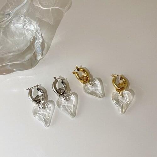 Origin Summer Plain Clear Arcylic Resin Love Heart Pendant Earrings for Women Ladies 2 Designs Earrings Retro Accessories