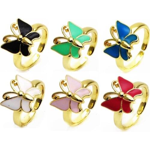 Opening adjustable ring color butterfly rings Copper Zircon Drip paint color Rings Care Bears ring for women Party Jewelry