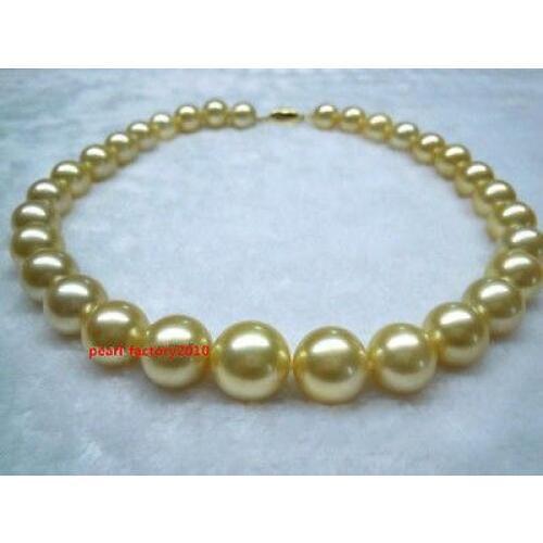 AAAAA 18"11-12mm real NATURAL round south sea yellow GOLDEN pearl necklace>Selling jewerly free shipping