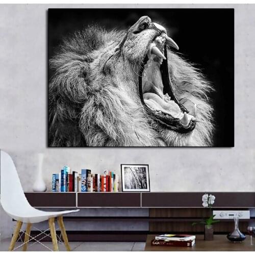 Black and White Lions Poster Painting Modern Printed Wall Art Pictures Graphic Cuadros Decor for Living Room Posters Painting
