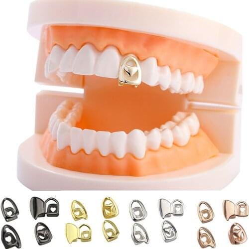 Hip Hop Braces Non-Mainstream Heart Shaped Grillz Cap Gold Tone Hollow Single Tooth Grill Teeth Gills Unisex Denture Accessories
