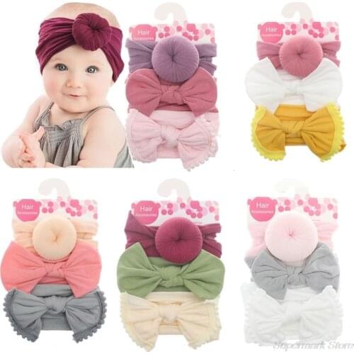 3pcs/Set New Solid Nylon Headband Bow Headbands For Cute Kids Girls Hair Girls Turban Hairband Children Soft Cotton Headband