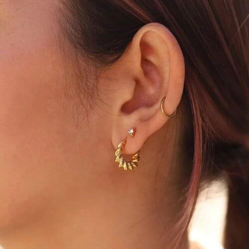 Rope Chain Band Circle Hoop Earring For Women Multi Piercing Small Mini Hoops