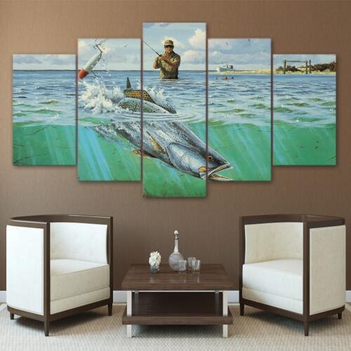 Modern Canvas Pictures HD Printed Wall Art Framework 5 Pieces Ocean Fish Soldier Fishing Living Room Home Decor Painting Posters