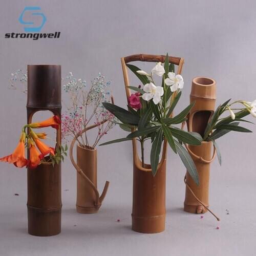 Strongwell Pure Hand Crafts Dry Flower Arrangement Vintage Bamboo Vase Home Decoration Ornament Artware Photography Props Gifts