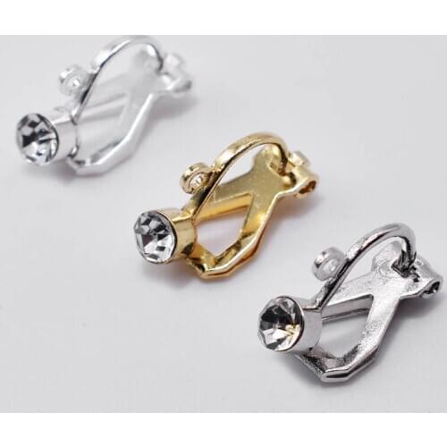 Tirangle Clip On Earring Findings Paved Rhinestone No Need Ear Pierced Non Piercing with Loop Connectors Earrings DIY Jewelry