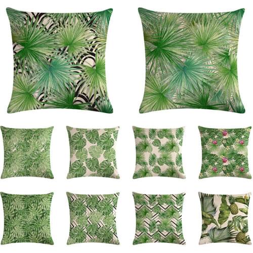 Tropical banana leaf pattern cushion cover green leaf pillow cover linen car chair sofa home decoration pillow case 45x45cm