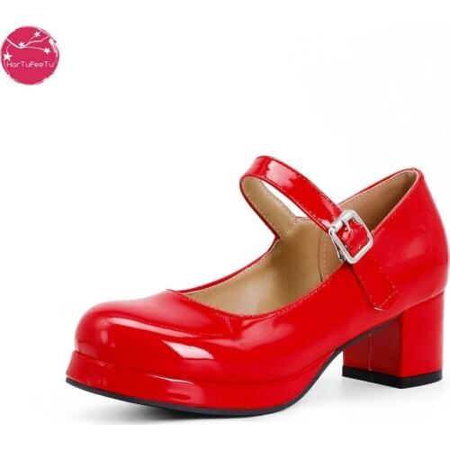 Bridal Wedding Large Size Sweet Lolita Girls Red Black Buckle Decoration Casual Mary Janes Platform Shoes Women Gothic Style