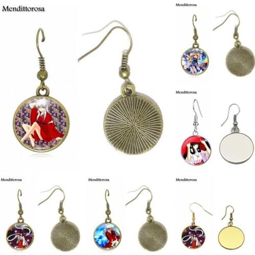 Mendittorosa Antique Vintage Glass Bronze/Silver/Golden Clip Ear Hook Drop Earrings Women Jewelry For Girls Inuyasha