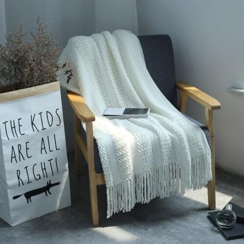 American Style Tassel Knitted Blanket White Khaki Acrylic Sofa Chair Decor Cover Four Season Bed Flag Wrap Shawl Home Textile