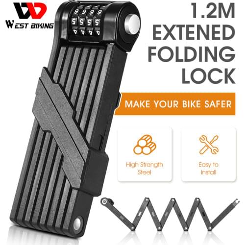 WEST BIKING Foldable Bicycle Password Lock Strongest Anti Theft Heavy Duty Lock MTB Road Bike Motorcycle Electric Bike Lock