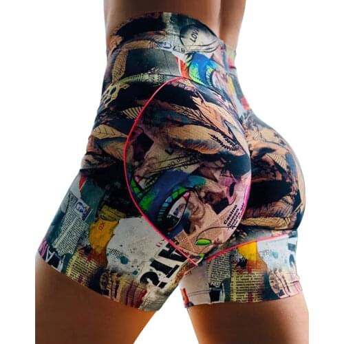 Womens High waist Tight Short Sport Pants Summer Fashion Colorful Printed Short Pants Fitness Cycling Shorts