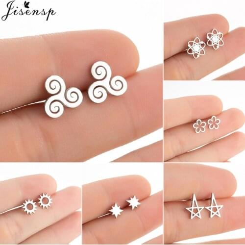 Jisensp Vintage Fashion Teen Wolf Stainless Steel Earrings Geometric Design Star Sunshine Shape Stud Earrings Women Jewelry
