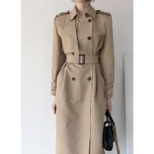 Elegant Turn-down Collar Loose Trench Coats Women Double Breasted Full Sleeve Sashes Belted Windbreaker 2021 Autumn Winter TR63