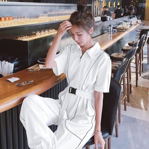 Women 2021 Summer Streetwear Fashion Casual Jumpsuit Female Short Sleeve Wide Leg Overalls Rompers Ladies Elegant Jumpsuit S168