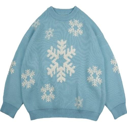 Harajuku Streetwear Oversize Loose Womens Snowflake Sweater Vintage Knitted Sweater Korean Female Pullover Sweater