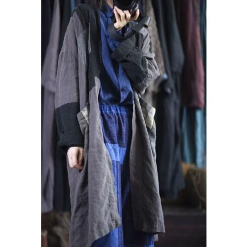 Women Loose Vintage Linen Trench Coat Outerwear Ladies Retro Autumn Long Coat Female Flax Coat 2020