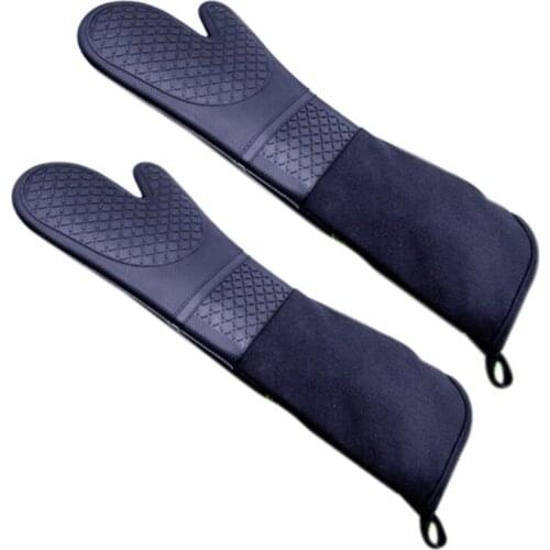 1 Pair Professional Silicone Oven Mitts Baking Gloves Elbow Length Heat Resistant Gloves