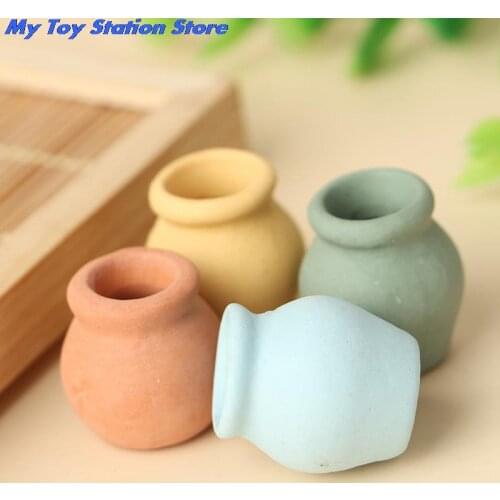 1PC/4Pcs 1:12 Scale Dollhouse Miniature Porcelain Flower Vase Dolls House Accessories Pretend Play Toys For Kids 2.2cm*2cm