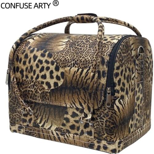 2021 New Leopard Print Large Capacity Cosmetic Bag Waterproof PU Leather Inner Box Detachable Travel Beauty Makeup Case