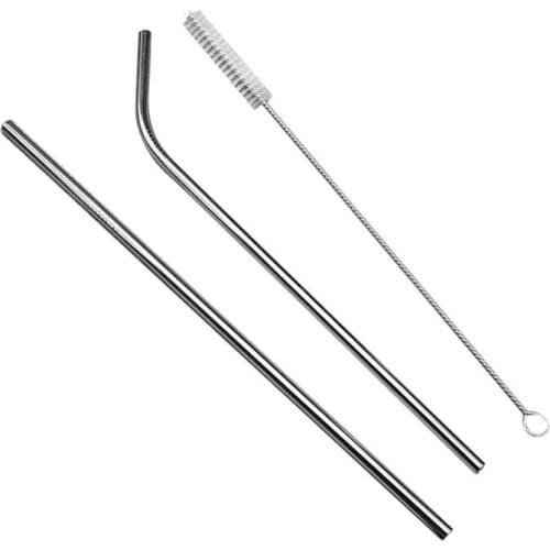 21.5cm Stainless Steel Reusable Drinking Bottle Straight Bend Straw Soft Tube Brush Cleaner