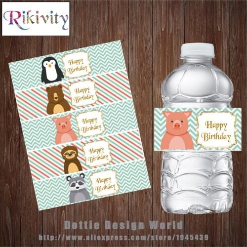 20 Pcs Custom Annimal Jungle Safari Birthday Water Bottle Labels Candy Bar Wrapper Stickers Baby Shower Wedding Party Decoration