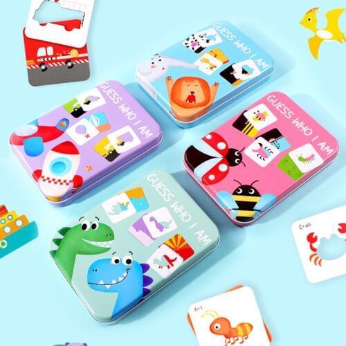 3D Wooden Puzzle Toys With Iron Box Cartoon Animal Fruits Cognition Cards Wood Puzzle Educational Toys For Children Gifts