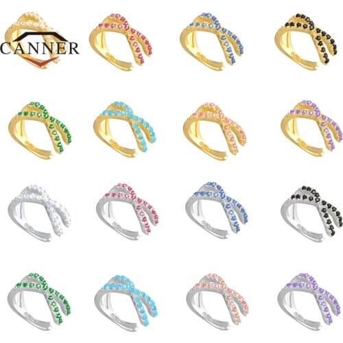 CANNER Real 925 Sterling Silver Colorful Charming Zircon Ear Cuff Earrings for Women Clip On Earring Jewelry Pendientes Brincos
