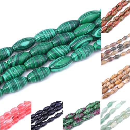 10*20mm Natural Stone Malachite Fluorite Agate Sandstone Colorful Rice Loose Beads for Bracelet Necklace Hot Jewelry Making DIY