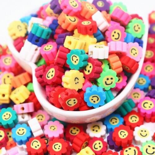 10mm 28pcs Sun Flower Smiley Polymer Clay Spacer Beads for Jewelry Making Bracelet DIY Necklace Findings Hair Clip Accessories