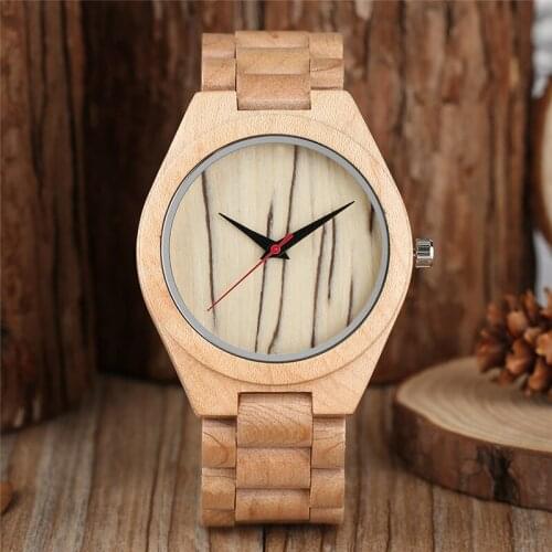 Handmade Nature Wooden Solid Color Man Wrist Watch Quartz Analog Clock Adjustable Full Wood Bangle Band Watches for Men Gift