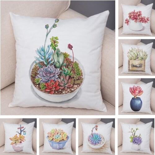 Nordic Style Water color Succulent Pillow Case Decor Cartoon Plants Cushion Cover for Car Sofa Soft Short Plush Pillowcase 45*45