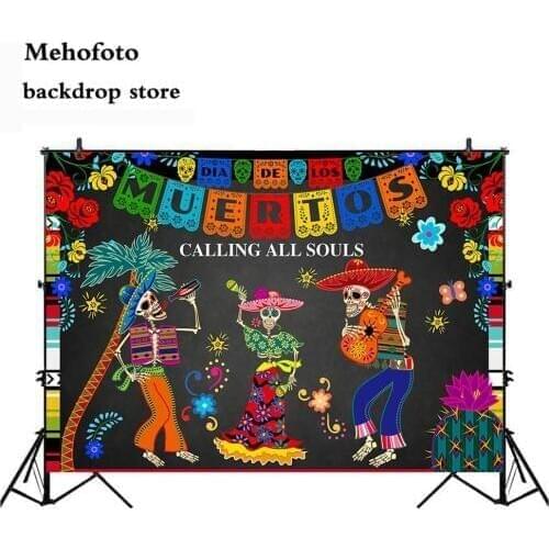 Day of The Dead Backdrop Mexican Sugar Skull Photography Background 7x5ft Vinyl Dia DE Los Muertos Dress-up Party Fiesta Banner