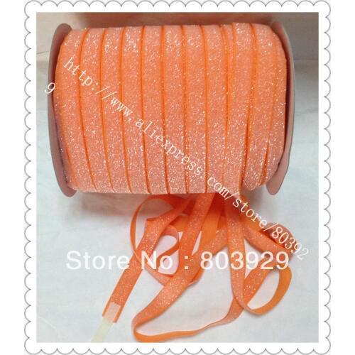 Stretch Metallic Headband Ribbon Tangerine Sparkle Ribbon 3/8" Elastic Frosted Tangerine Glitter Velvet Ribbon
