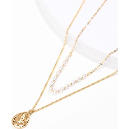 Graceful Luxury Fashion Gold Color Drop Tag Pearl Necklace Charm Necklaces For Women Female Jewelry Accessories Gift