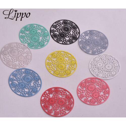 50pcs AB1980 32mm Silver Color Round Flower Filigree Connector connectors Brass Charms DIY Earrings Findings Material Bisuteria