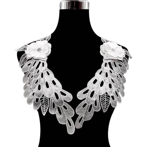 2PCS Elegant White Black 3d Flowers Venise Embroidery Lace Collar Trim Applique DIY Wedding Dress Clohting Badge Sewing Ornament