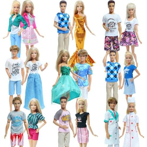 Doll Dress 2 Set Couples Wear Outfit Mini Princess Gown Men Suit Trousers Party Wear Clothes for Barbie Doll for Ken Accessories