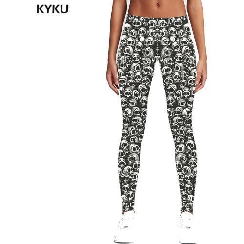 KYKU Brand Skull Leggings Women Fitness Pants Elastic Black Spandex Leggings Printed pants Push Ups Sport Womens Leggings Pants